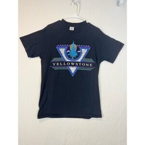 Vtg Delta Yellowstone Graphic T Shirt Black Men's Size Medium Tree‎ Mountains